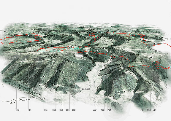 Reliefkarte des Nordschwarzwalds (© Marliese Höfer) eingezeichnet sind die untersuchten Blockhalden